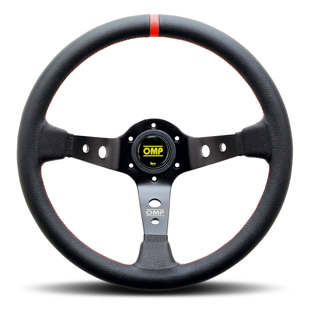 OMP Corsica Liscio Steering Wheel - Black Leather Red Stitching Black Spokes 350mm