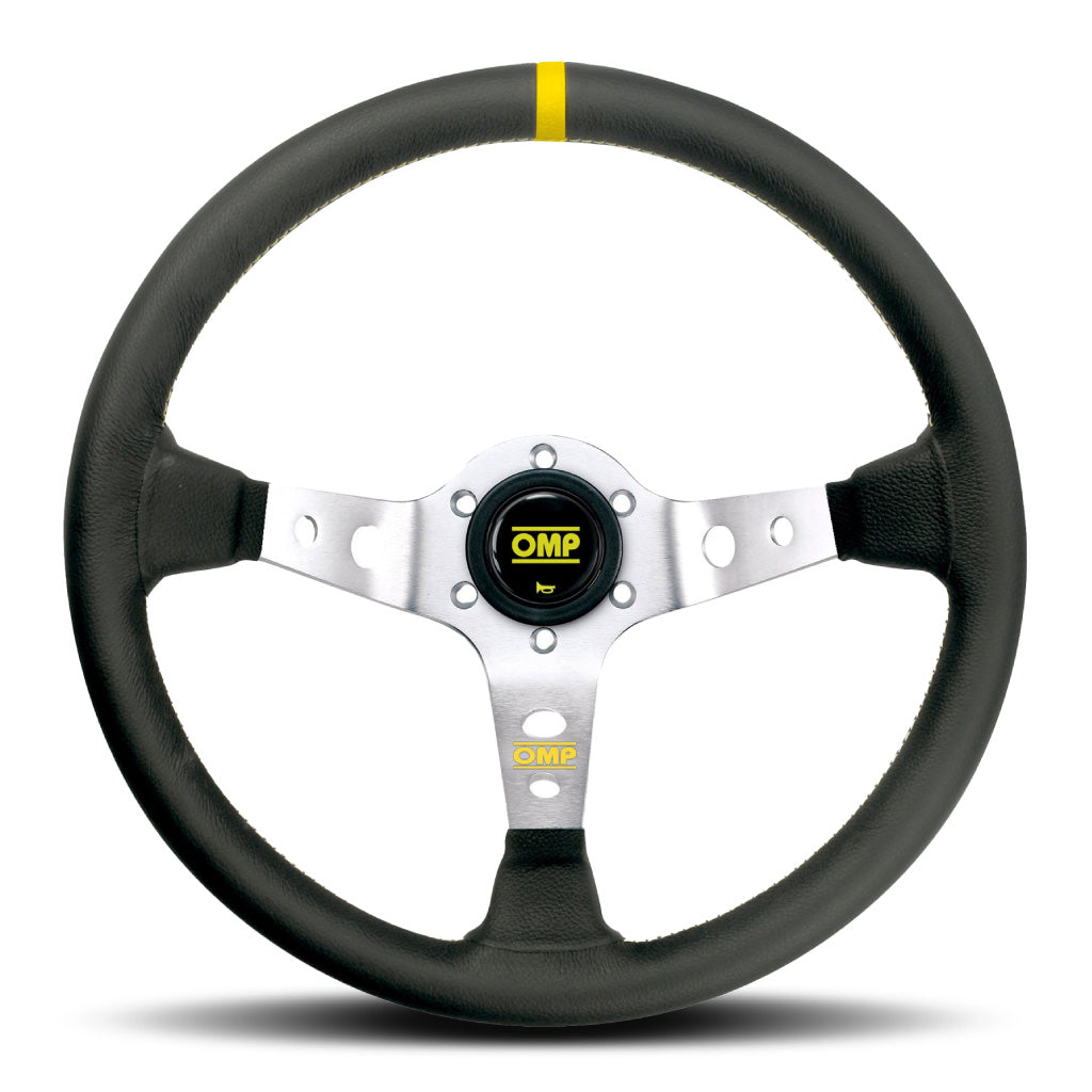 OMP Corsica Liscio Steering Wheel - Black Leather Silver Spokes 350mm