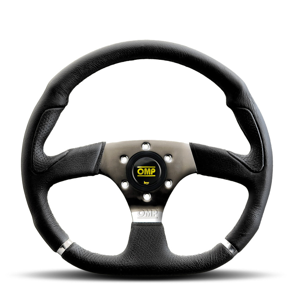 OMP Cromo Steering Wheel - Black Leather Polished Spokes 350mm