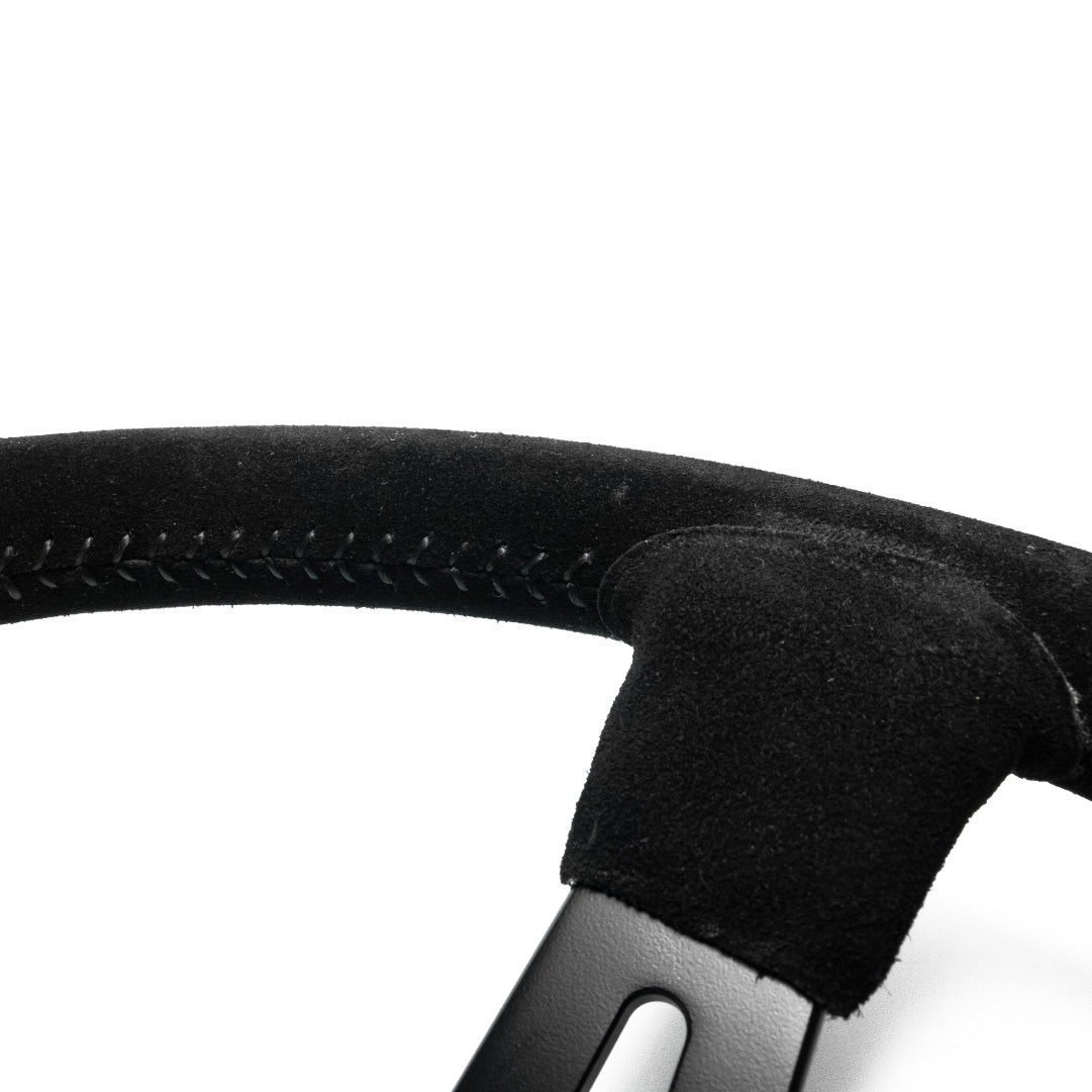 OMP RS Steering Wheel - Black Suede Black Spokes 350mm