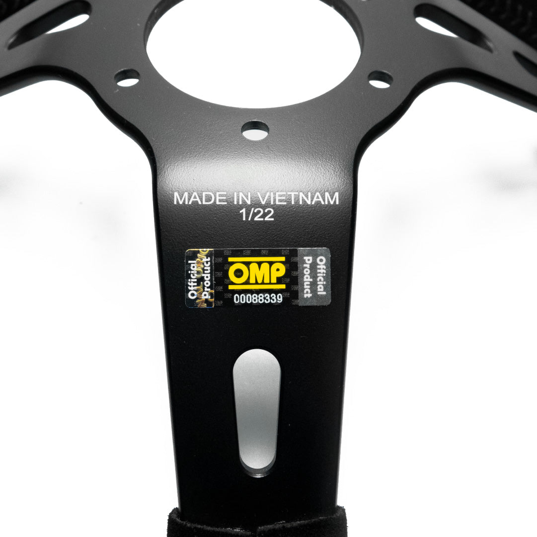 OMP RS Steering Wheel - Black Suede Black Spokes 350mm