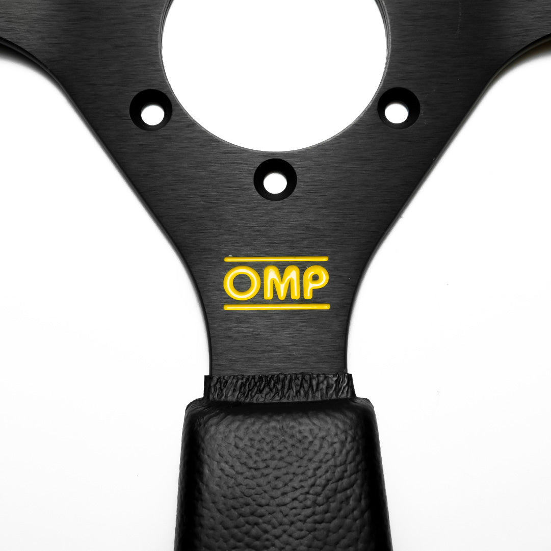 OMP Racing GP Steering Wheel - Black Polyurethane Black Spokes 330mm