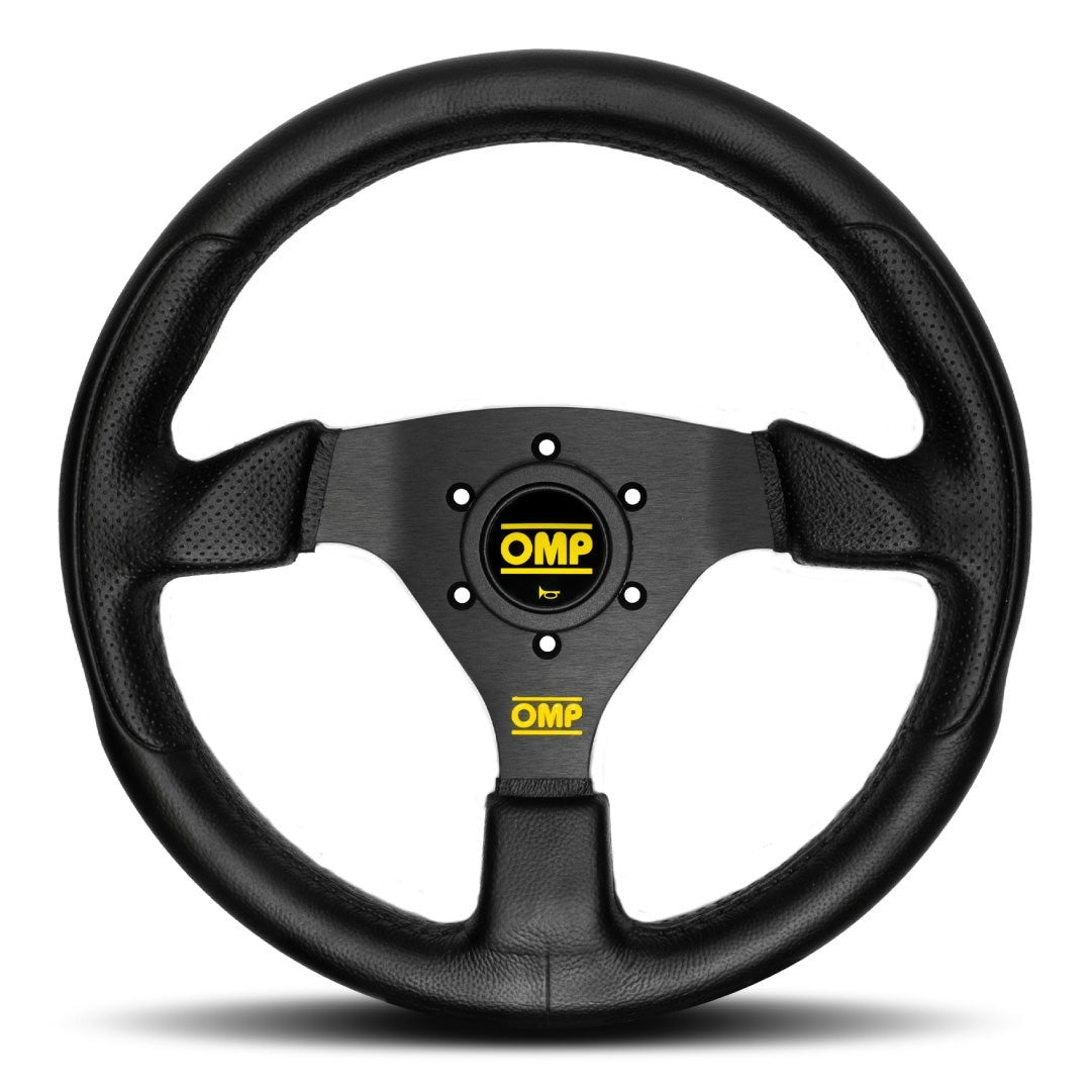 OMP Racing GP Steering Wheel - Black Polyurethane Black Spokes 330mm