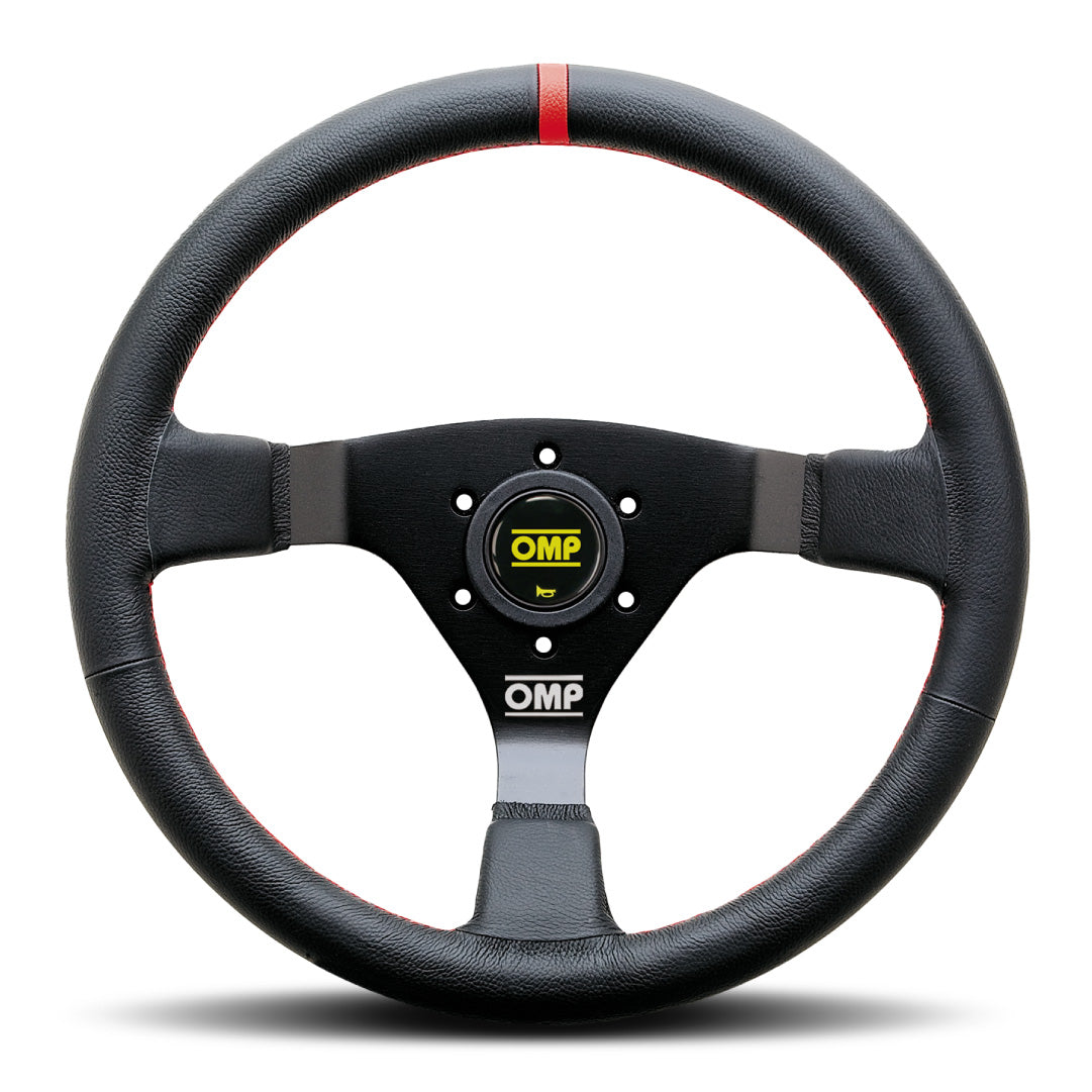 OMP WRC Steering Wheel - Black Leather Red Stitching Black Spokes 350mm