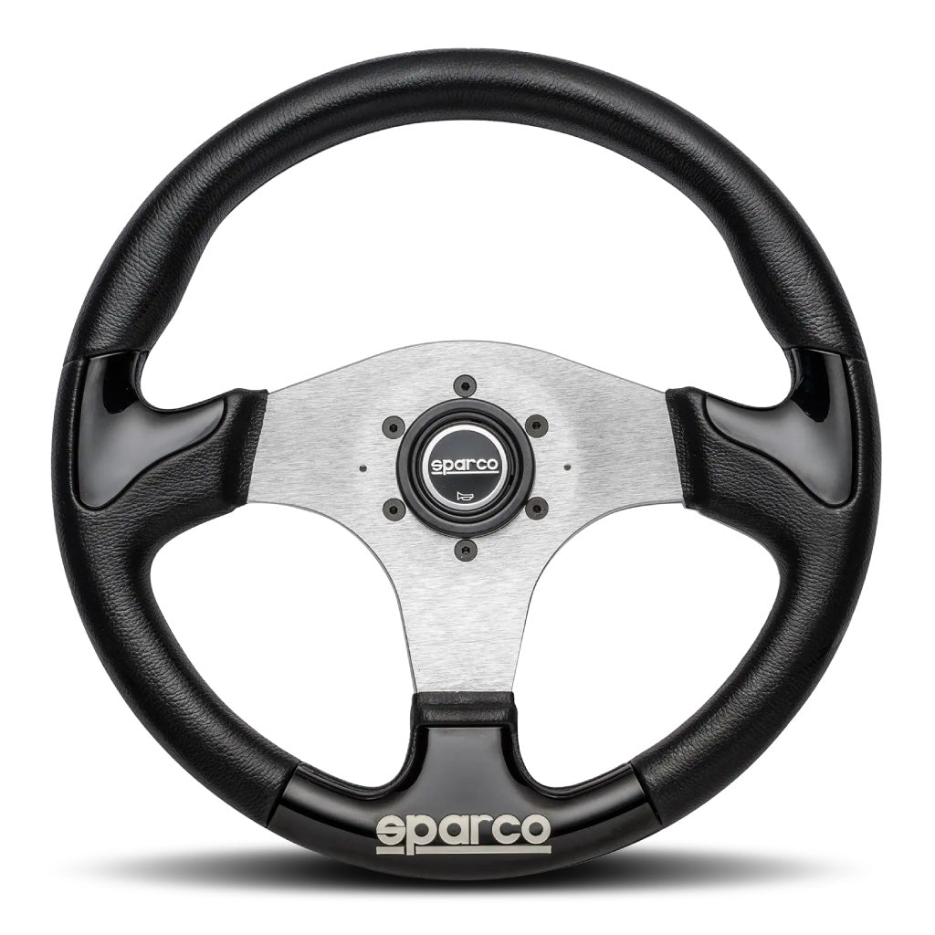 Sparco P222 Steering Wheel - Black Polyurethane Black Spokes 345mm