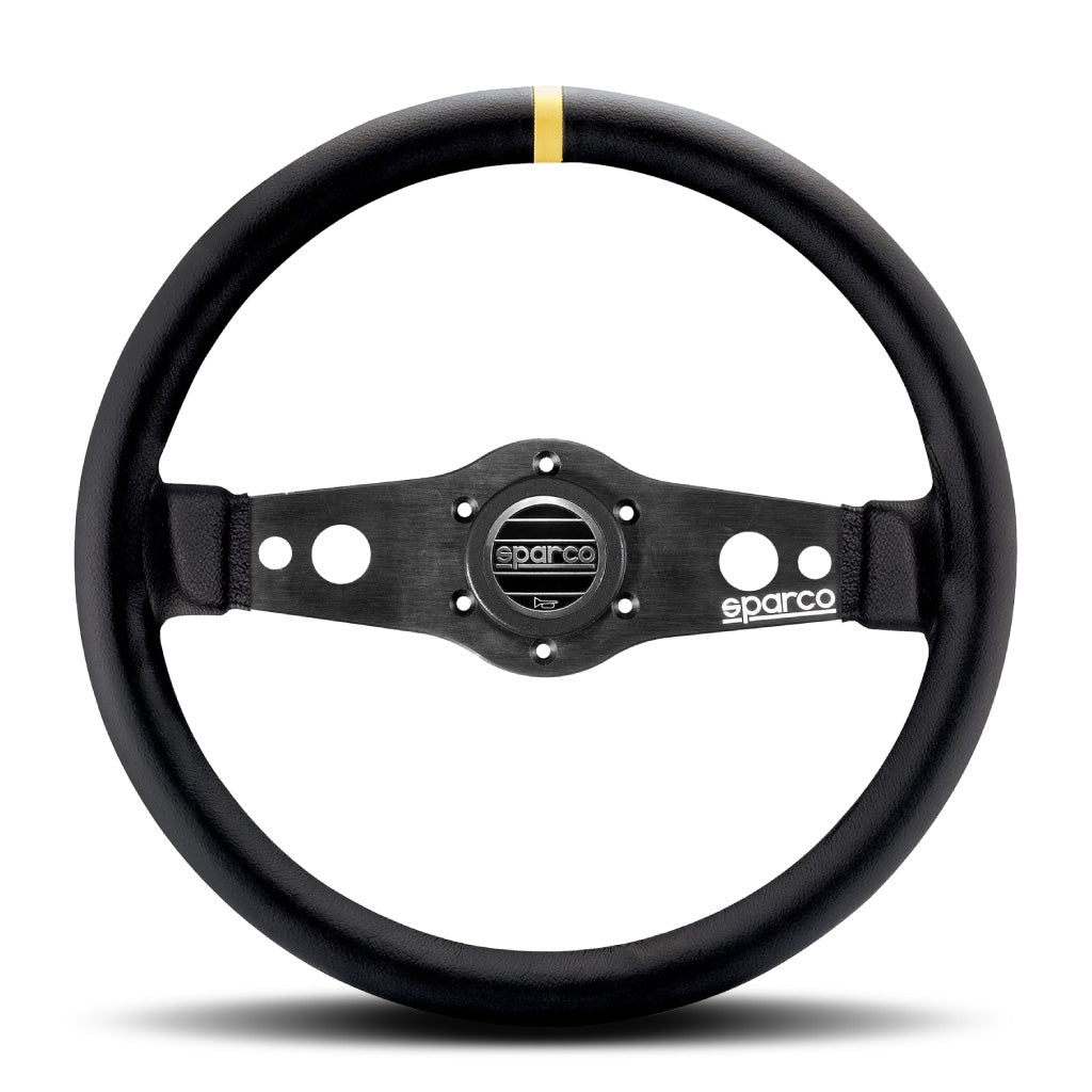 Sparco R215 Flat Two Spoke Steering Wheel - Black Suede Black Leather 350mm