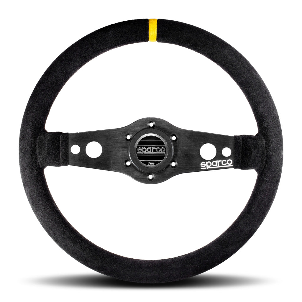 Sparco R215 Flat Two Spoke Steering Wheel - Black Suede Black Spokes 350mm