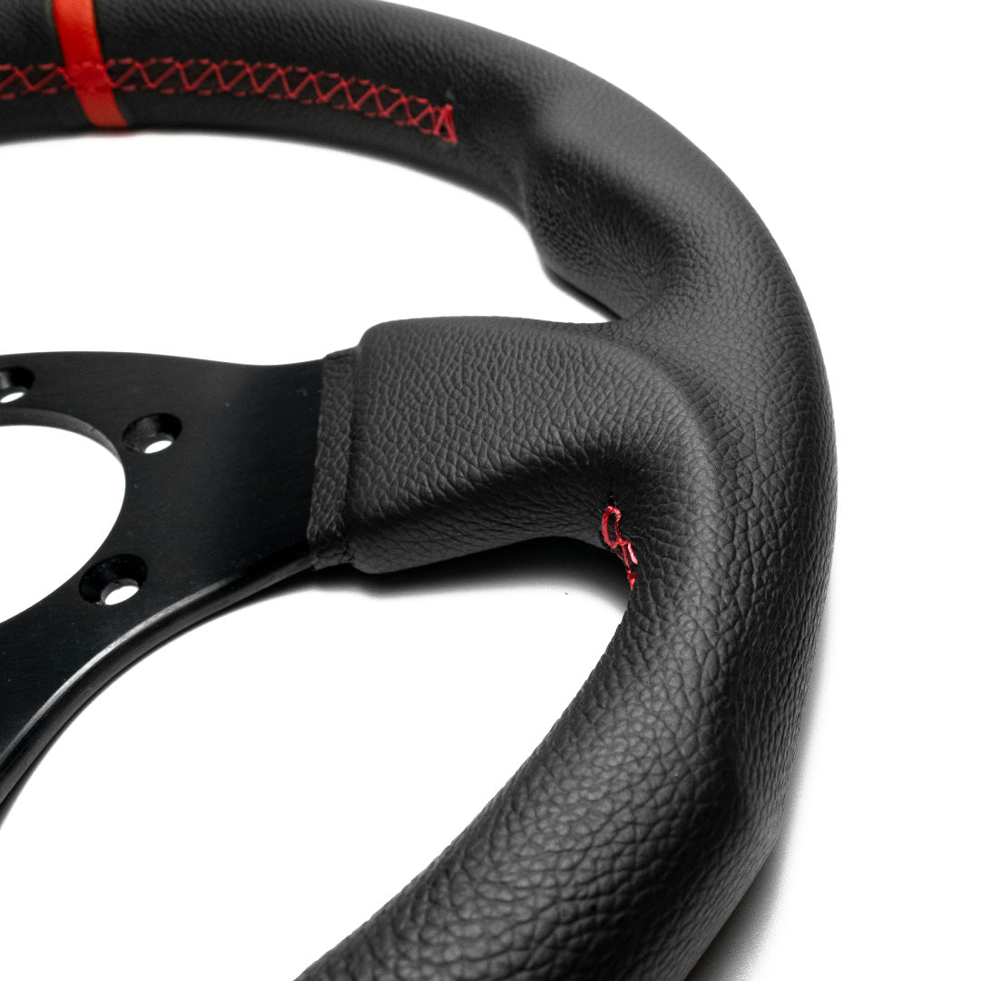 Sport Line Imola 3 Steering Wheel - Black Leather Red Marker Black Spokes 300mm