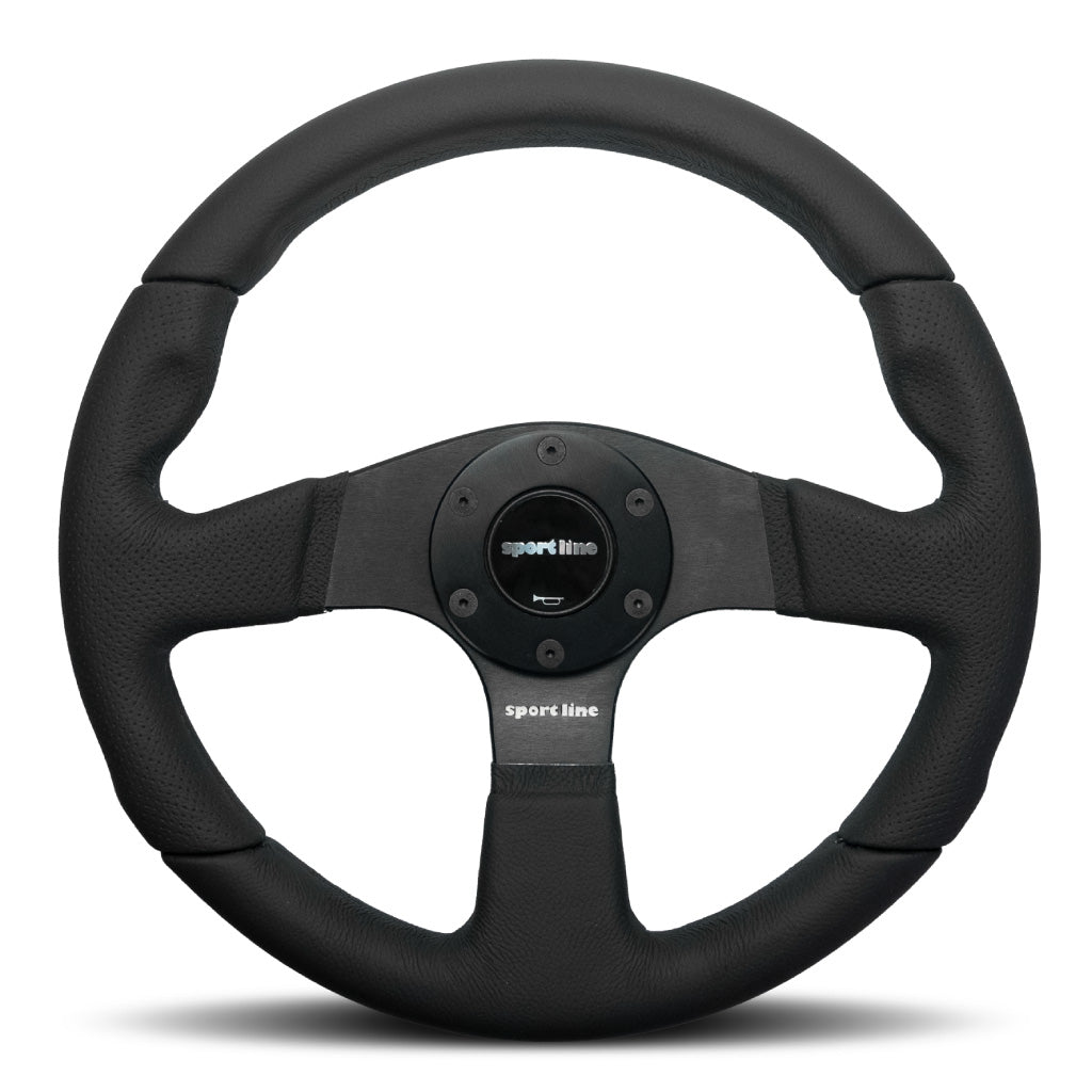 Sport Line Imola Steering Wheel - Black Leather Black Spokes 330mm