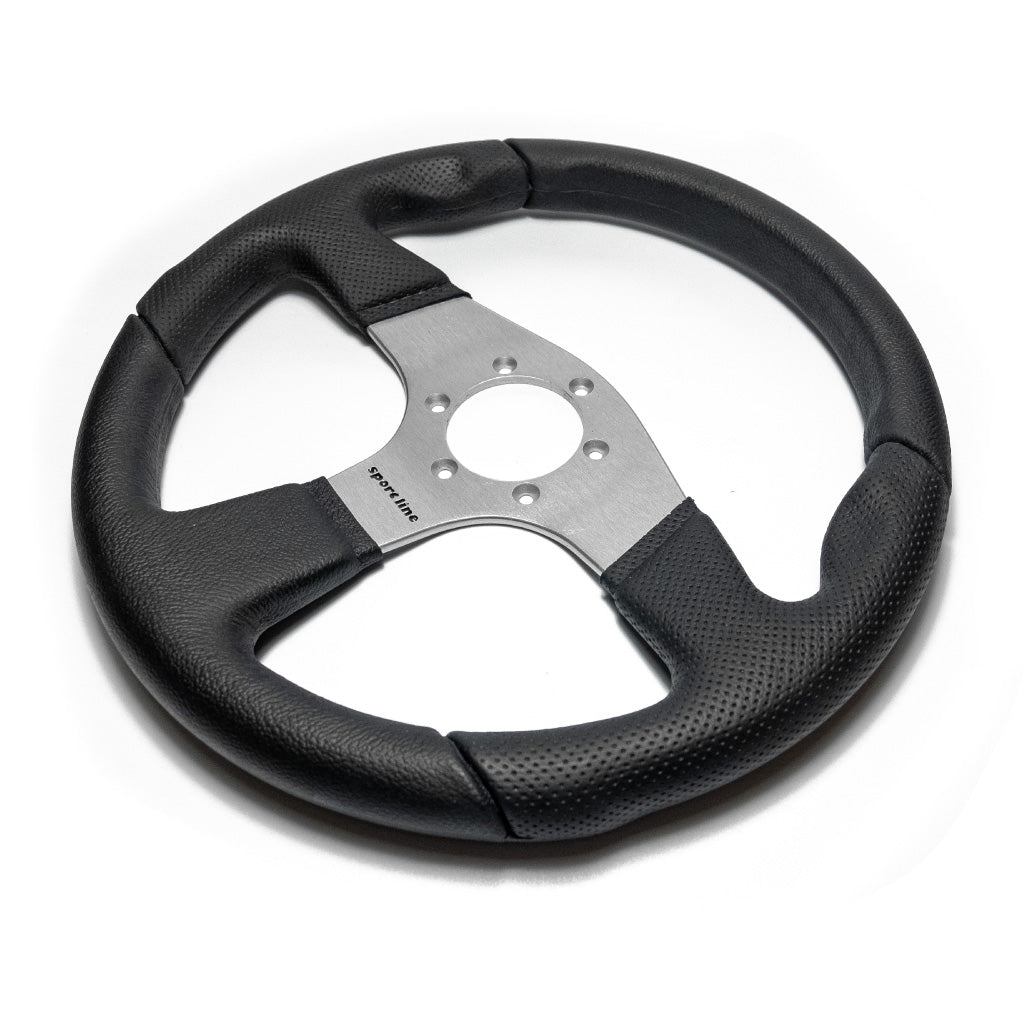Sport Line Imola Steering Wheel - Black Polyurethane Silver Spokes 330mm