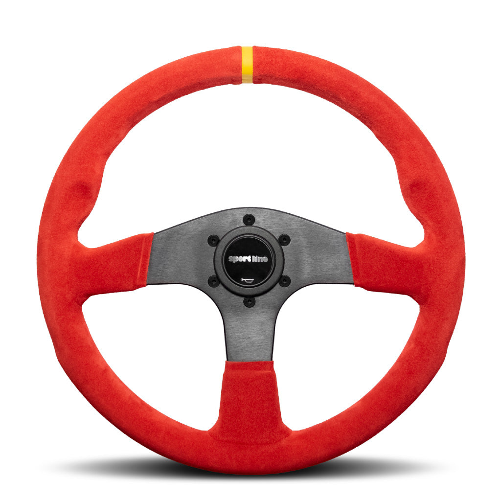 Sport Line Imola Steering Wheel - Red Suede Black Spokes 350mm