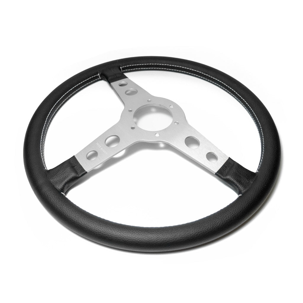 Sport Line Racing Steering Wheel - Black Leather Silver Spokes 360mm