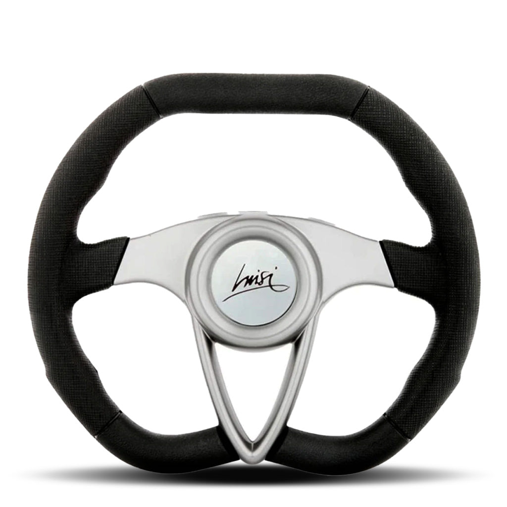 Luisi Auro Steering Wheel - Black Polyurethane With Silver Centre Cover 350mm