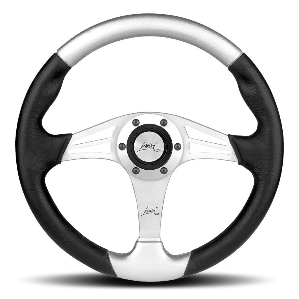Luisi Grinta Steering Wheel - Black Silver Polyurethane Silver Spokes 350mm