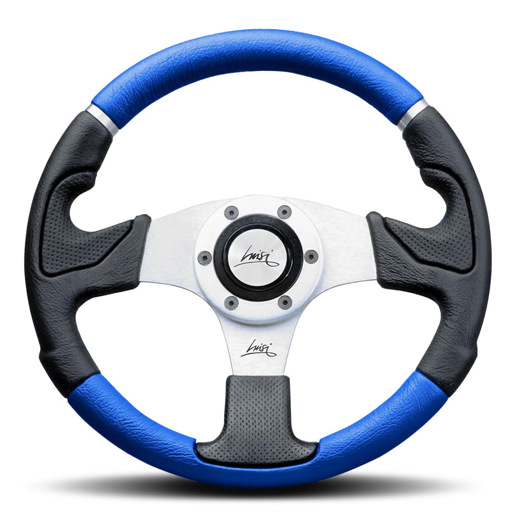 Luisi Kobra Mix Steering Wheel - Black Blue Polyurethane Silver Spokes 320mm