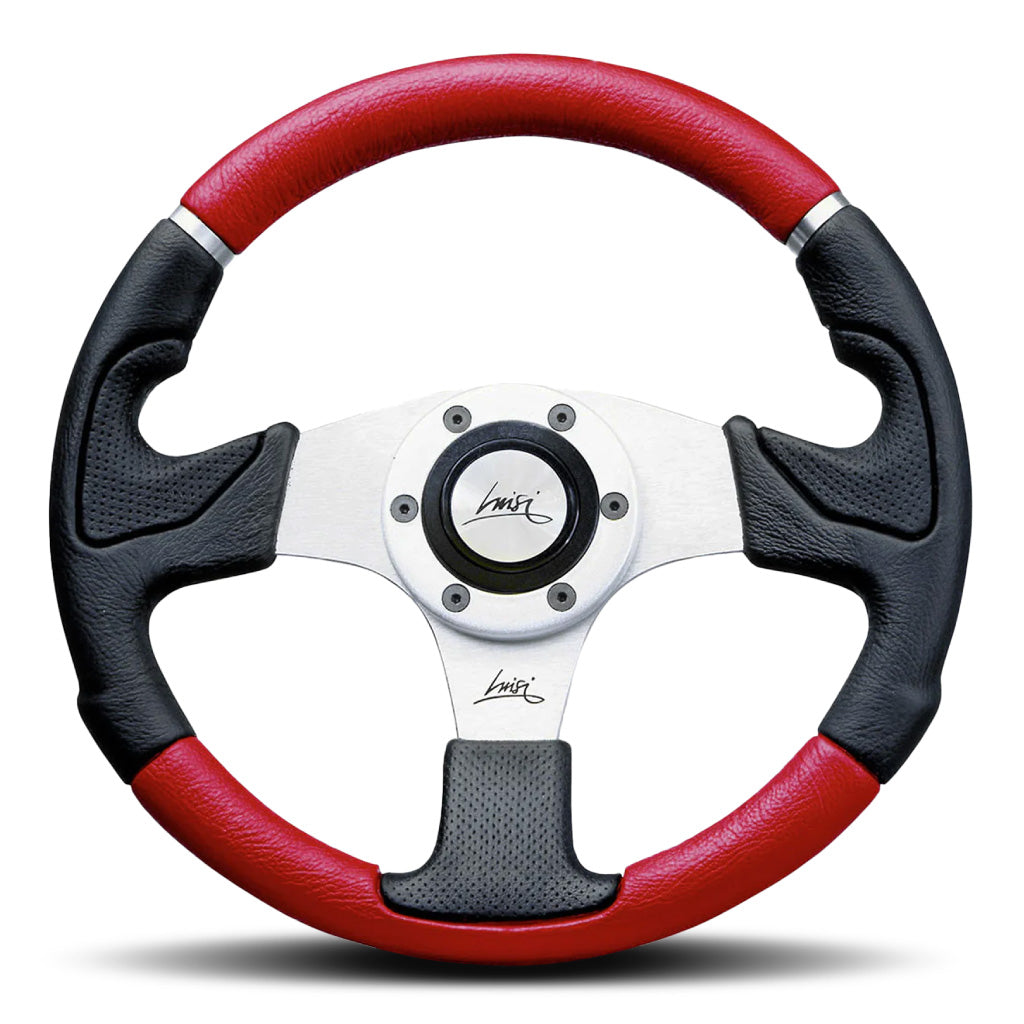 Luisi Kobra Mix Steering Wheel - Black Red Polyurethane Silver Spokes 320mm