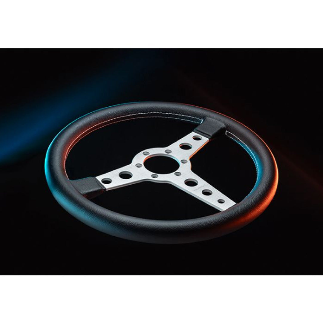 MOMO ALPINA Prototipo Steering Wheel - Black Leather Silver Spokes 380