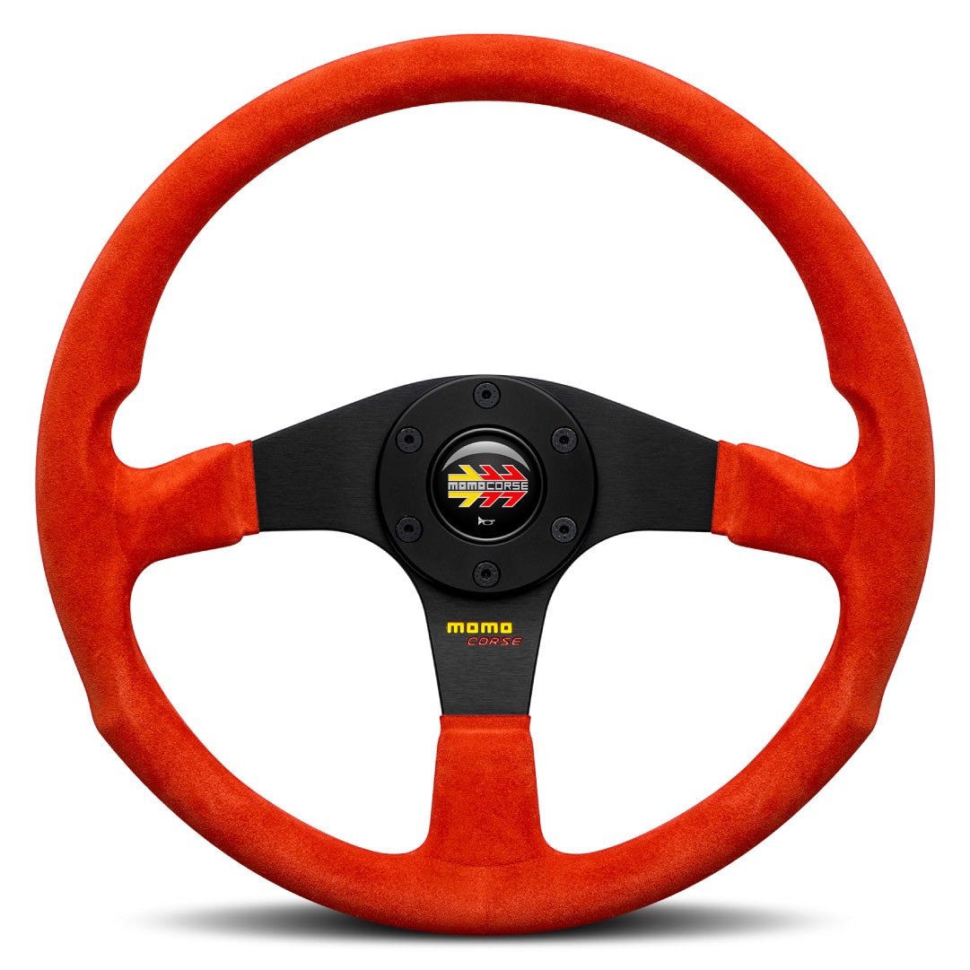 MOMO Corse 2.0 Steering Wheel - Red Suede Black Spokes 350mm