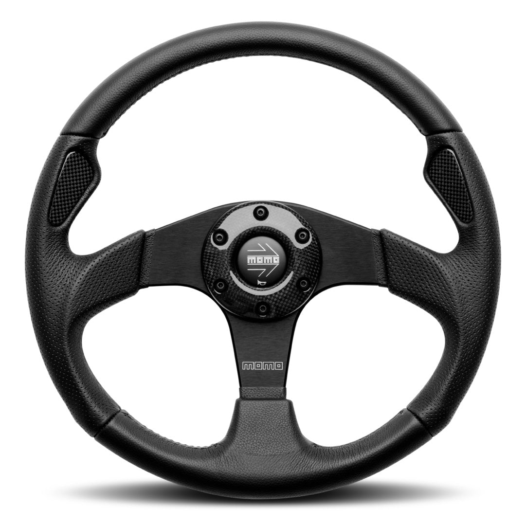 MOMO Jet Steering Wheel - Black Leather Black Spokes 350mm