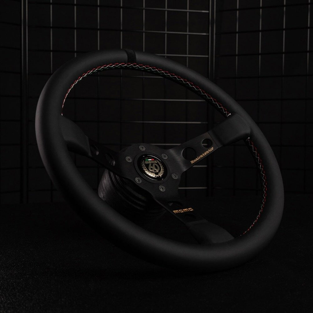 MOMO Mod. 07 Anniversario Steering Wheel - Black Leather Black Spokes 350mm