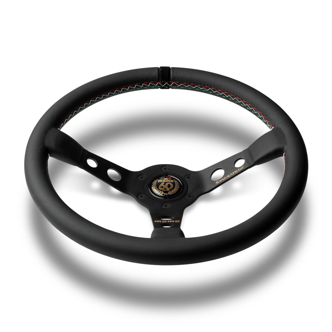 MOMO Mod. 07 Anniversario Steering Wheel - Black Leather Black Spokes 350mm
