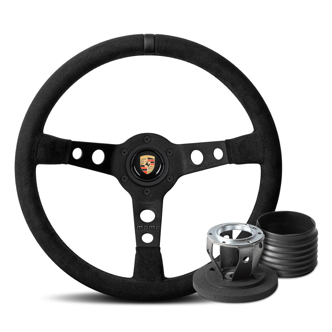MOMO Mod. 07 Black Edition Steering Wheel & Hub Adapter Boss Kit For Porsche 993, 968, 964, 928 With Airbag Equipped