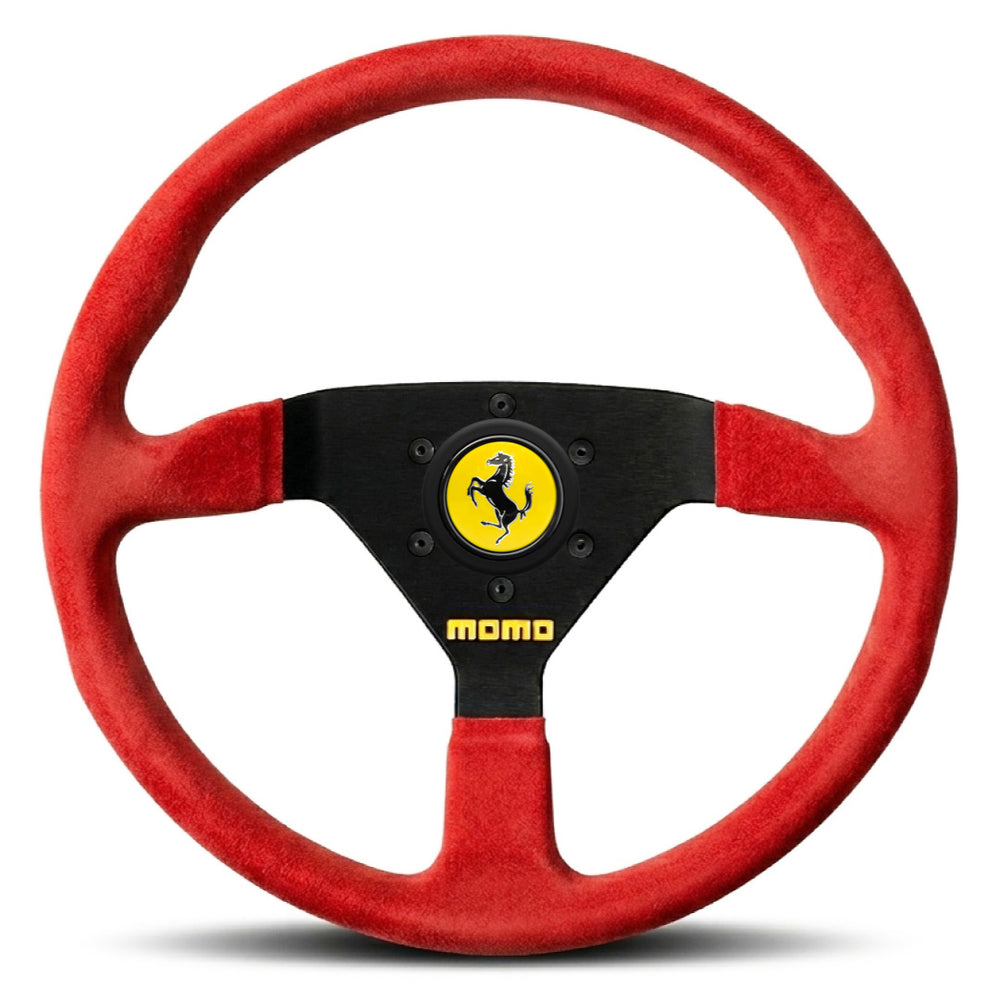MOMO Ferrari F40 LM Steering Wheel - Red Suede Black Spokes 350mm