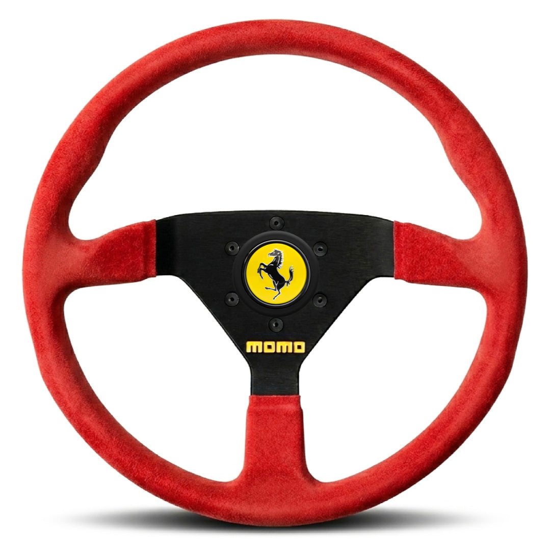 MOMO Ferrari F40 LM Steering Wheel - Red Suede Black Spokes 350mm