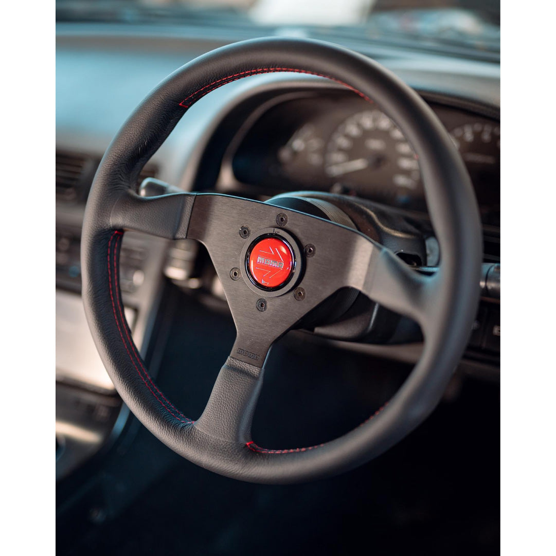 MOMO Montecarlo Steering Wheel - Black Leather Red Stitching Black Spokes 350mm