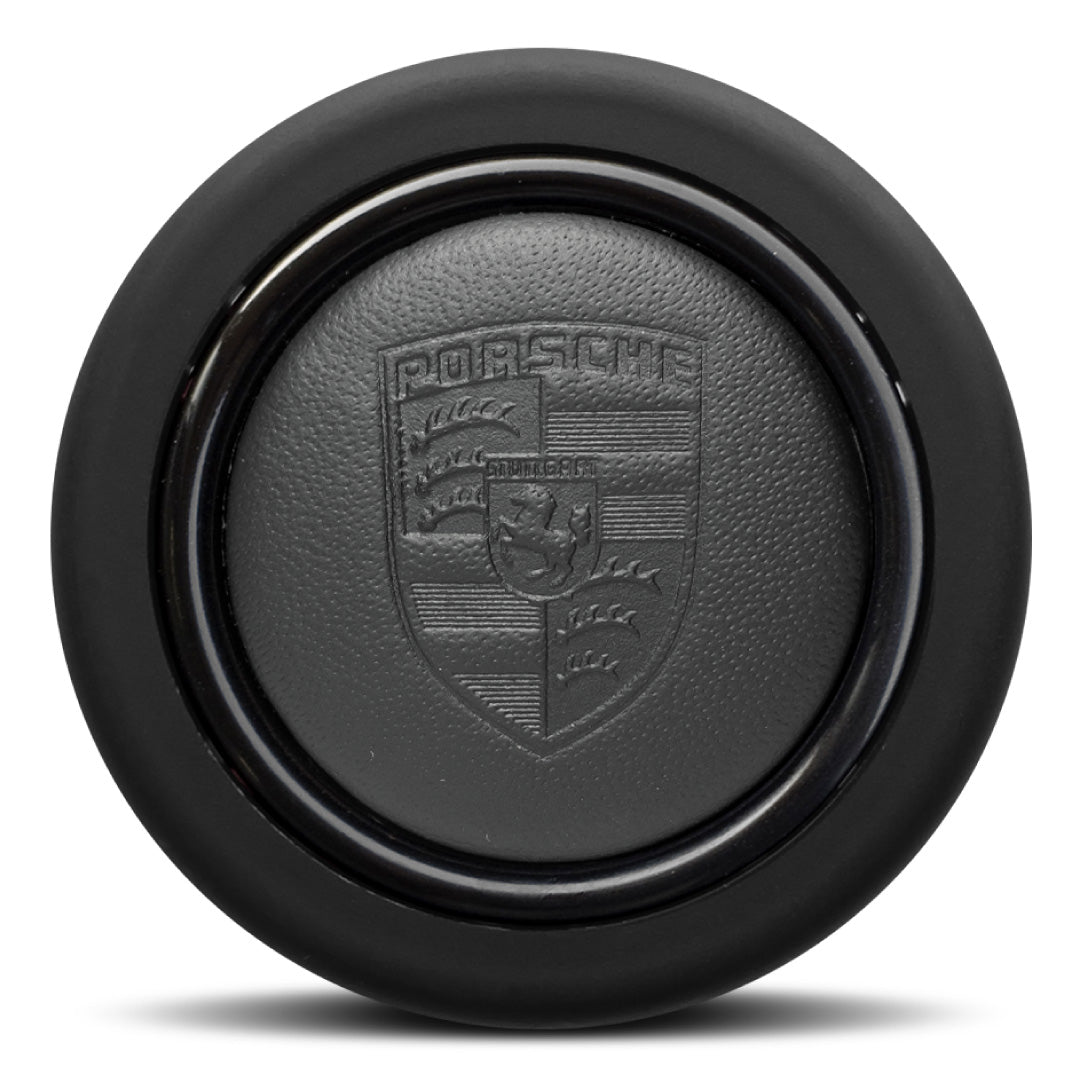 MOMO Porsche Horn Button - Leather Embossed Porsche Historic Logo - Round Lip
