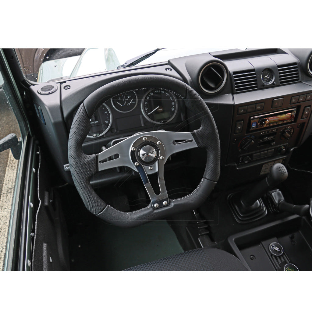 MOMO Trek R Steering Wheel - Black Leather Silver Spokes 350mm