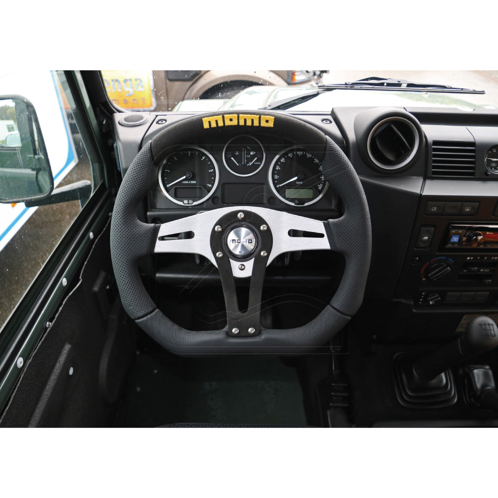 MOMO Trek Steering Wheel - Black Leather Silver Spokes 350mm