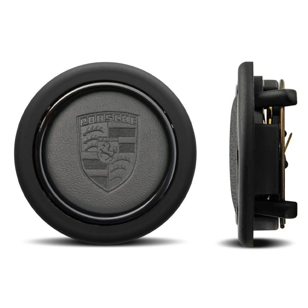 MOMO Porsche Leather Horn Button - Historic Porsche Crest - Round Lip