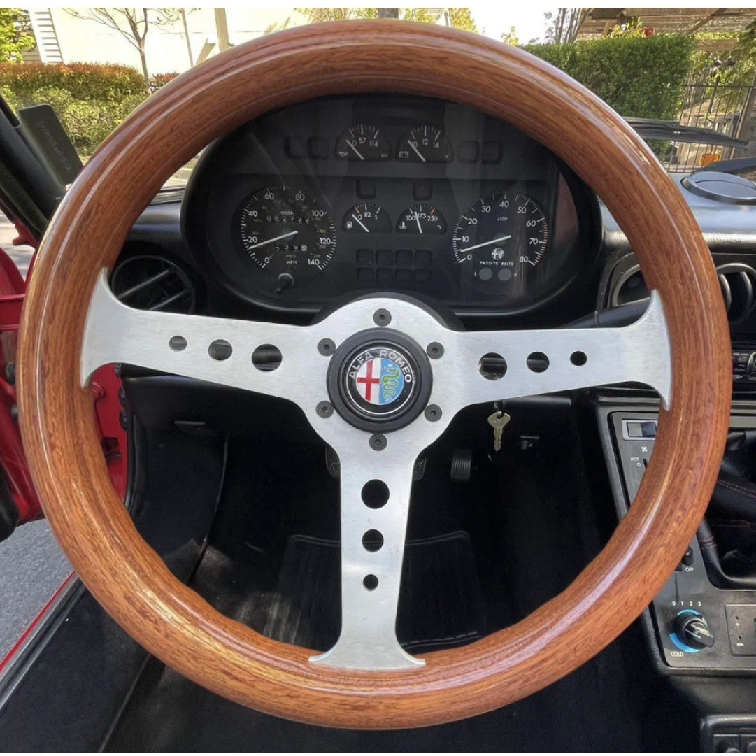 Sport Line Mille Miglia Steering Wheel - Mahogany Wood Silver Spokes 350mm