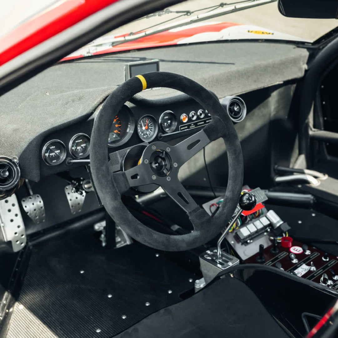 Sport Line Racing 3 Drifting Deep Dish (65mm) Steering Wheel - Black Suede Black Spokes 350mm