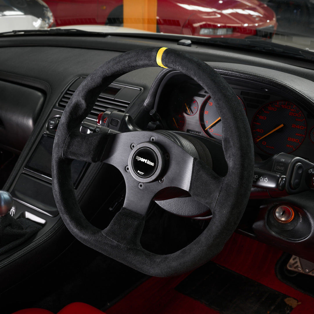Sport Line Runner Steering Wheel - Black Suede Black Spokes 330mm