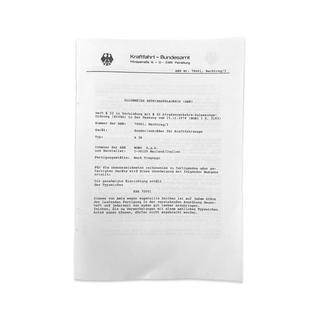 MOMO ALPINA TUV Certificate