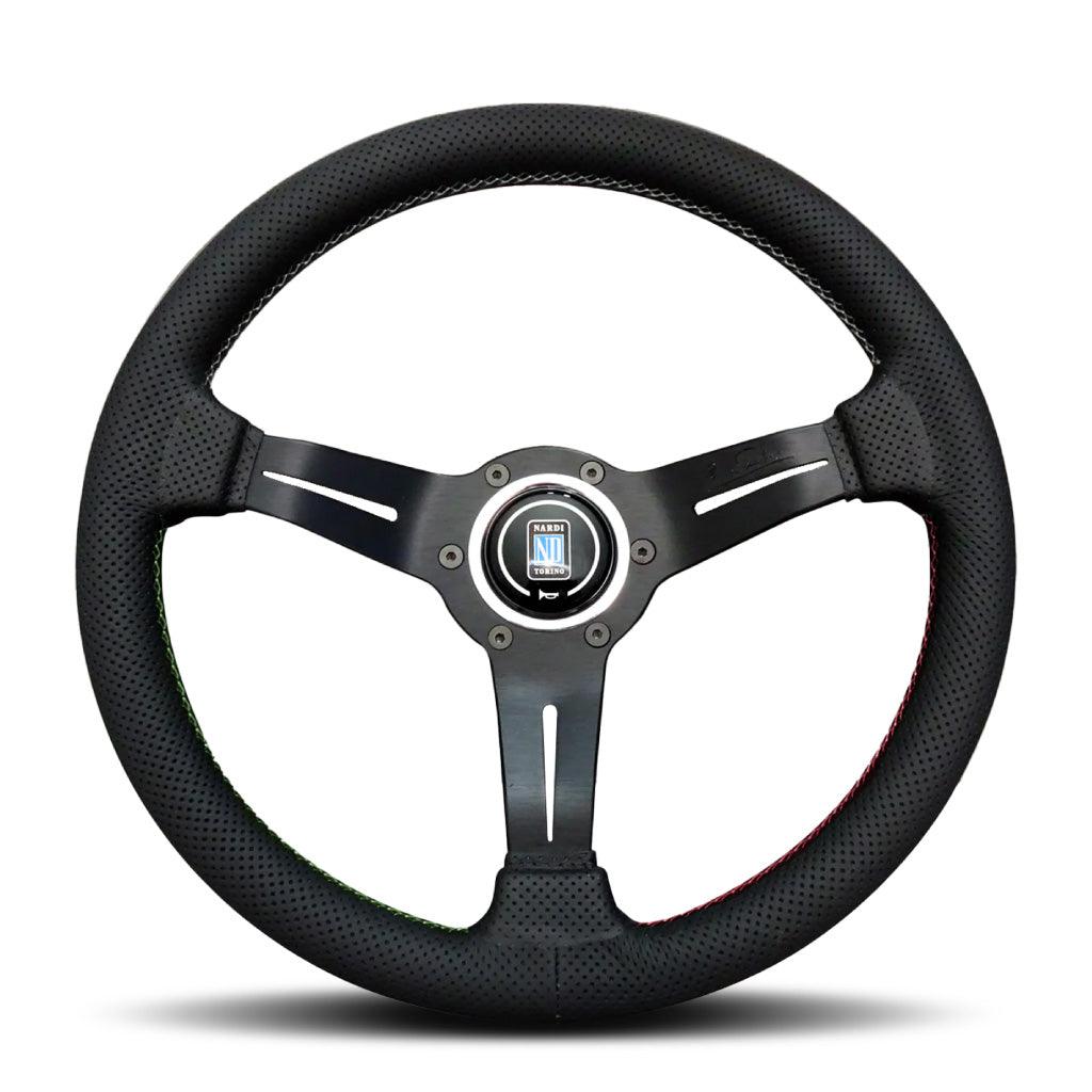 Nardi Deep Corn Steering Wheel - Black Leather Italian 3-Sector Stitching Black Spokes 330mm