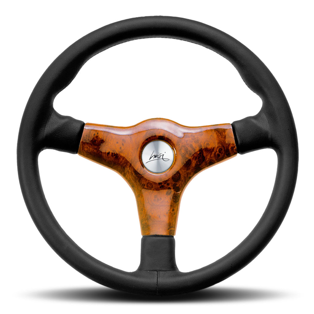 Luisi Giba 3 Prestige Steering Wheel - Black Leather With Briar Wood Look Centre Cover 355mm