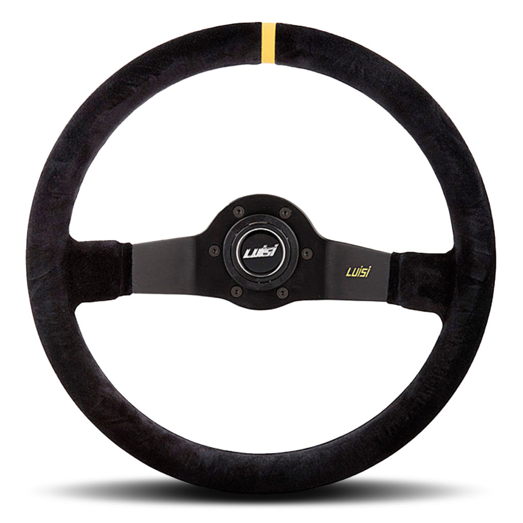 Luisi Jet Corsa Two Spoke Steering Wheel - Black Shammy Leather Black Spokes 350mm