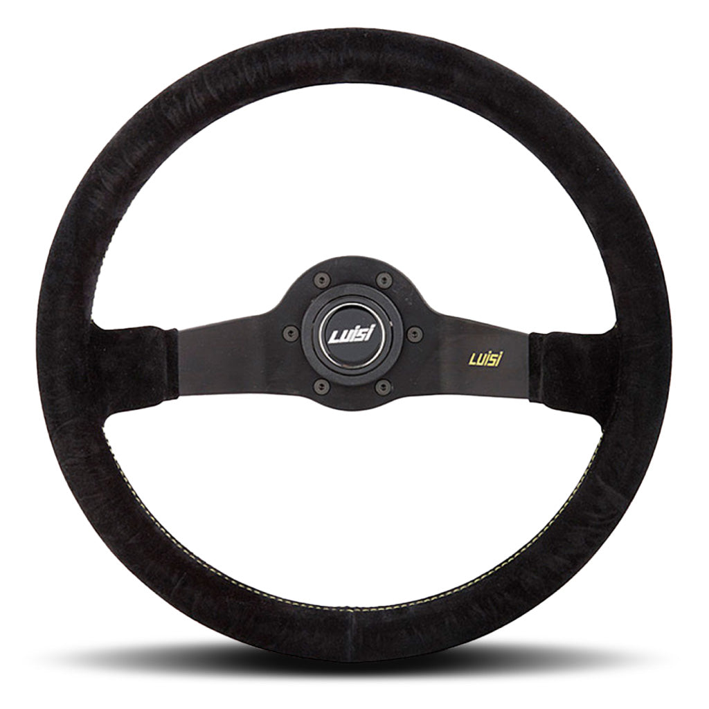 Luisi Jet Two Spoke Steering Wheel - Black Shammy Leather Black Spokes 350mm
