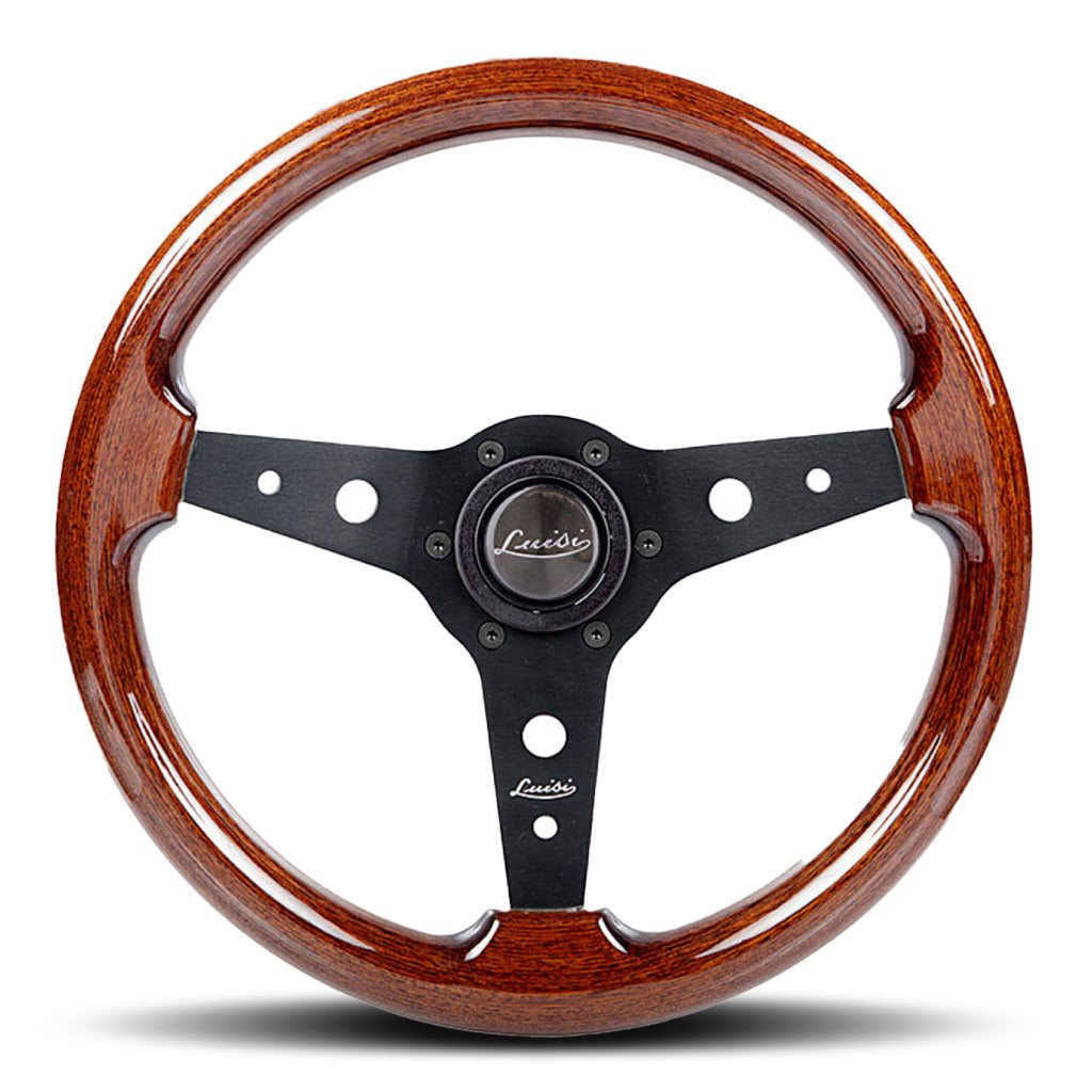 Luisi Montreal Steering Wheel - Mahogany Wood Black Spokes 340mm