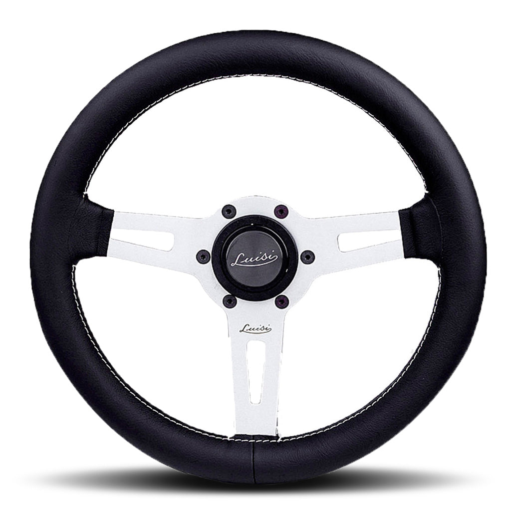 Luisi Sharav Steering Wheel - Black Leather Silver Spokes 315mm