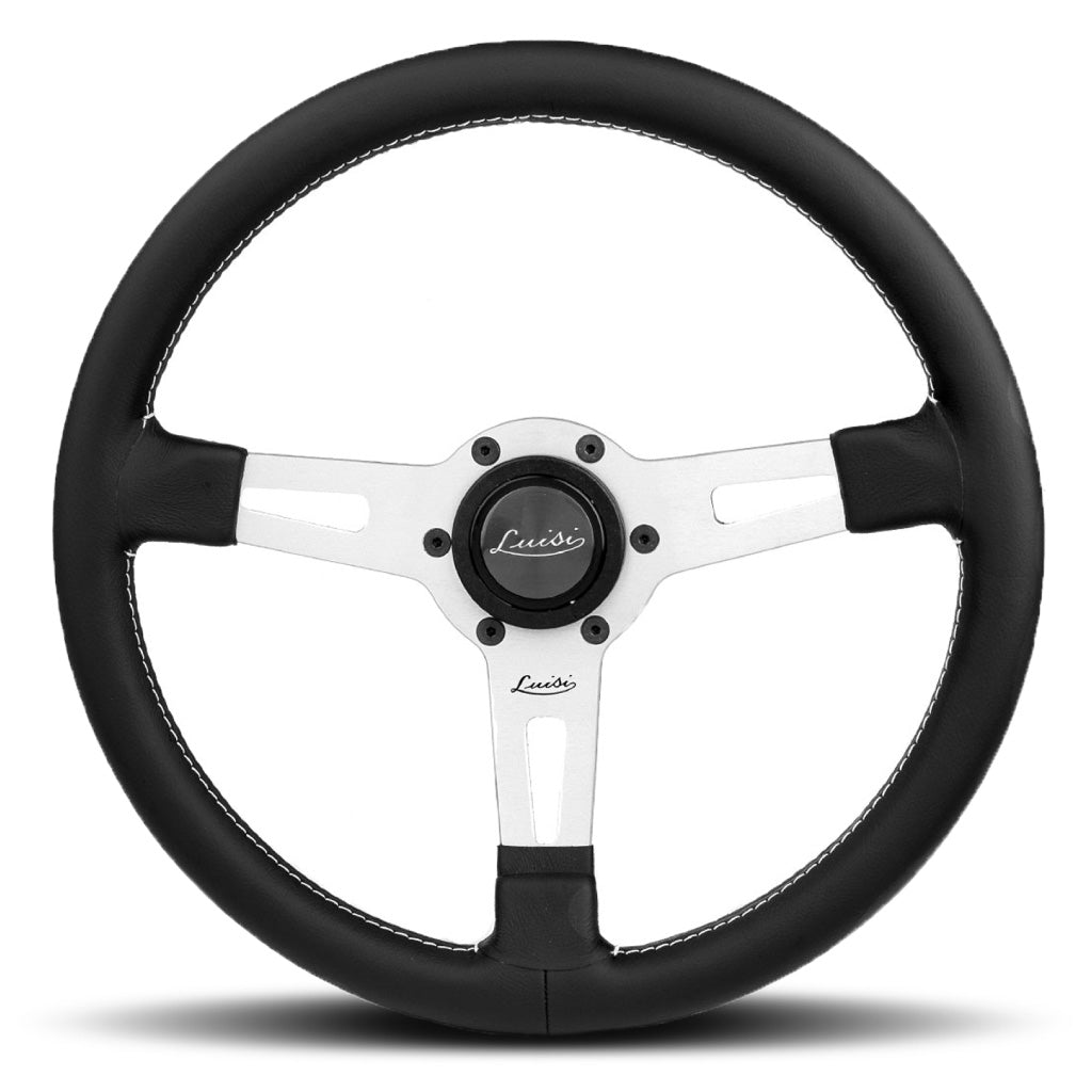Luisi Sharav Steering Wheel - Black Leather Silver Spokes 340mm