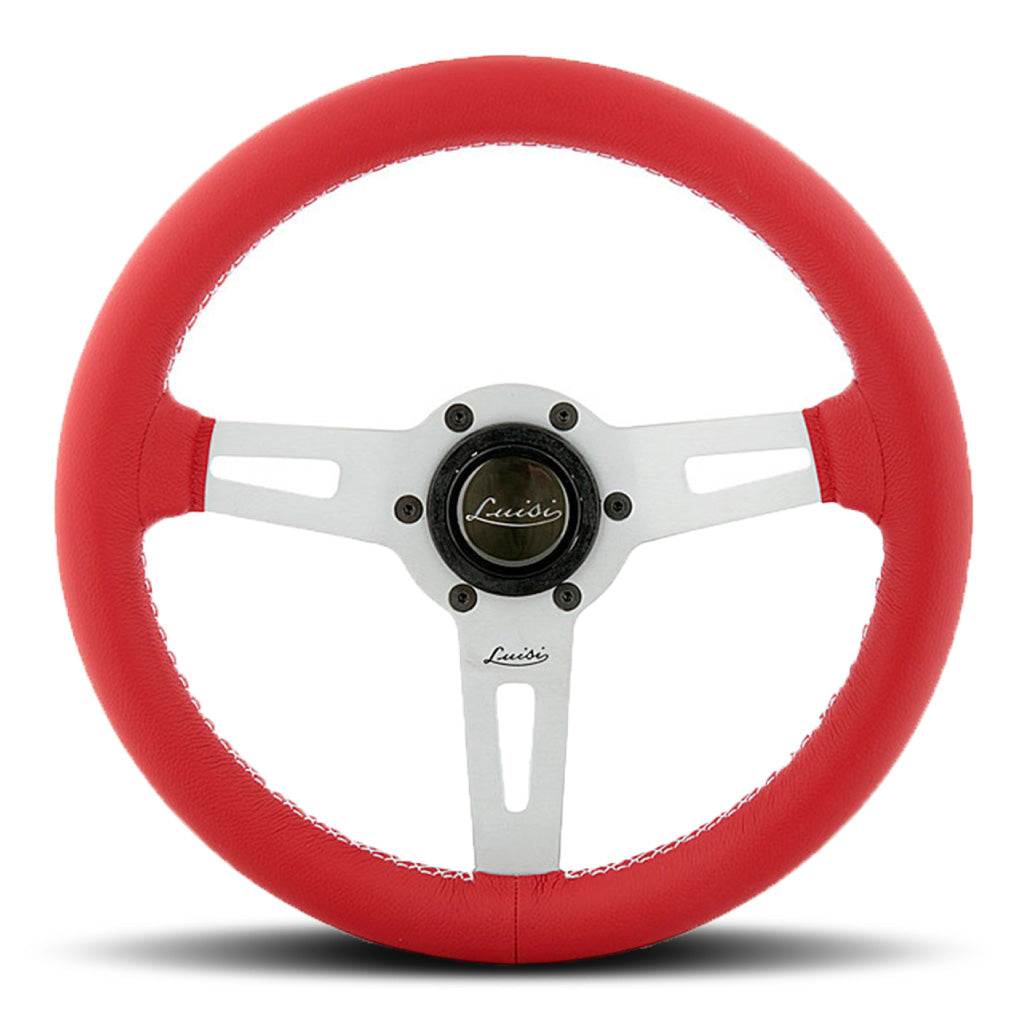 Luisi Sharav Steering Wheel - Red Leather Silver Spokes 315mm