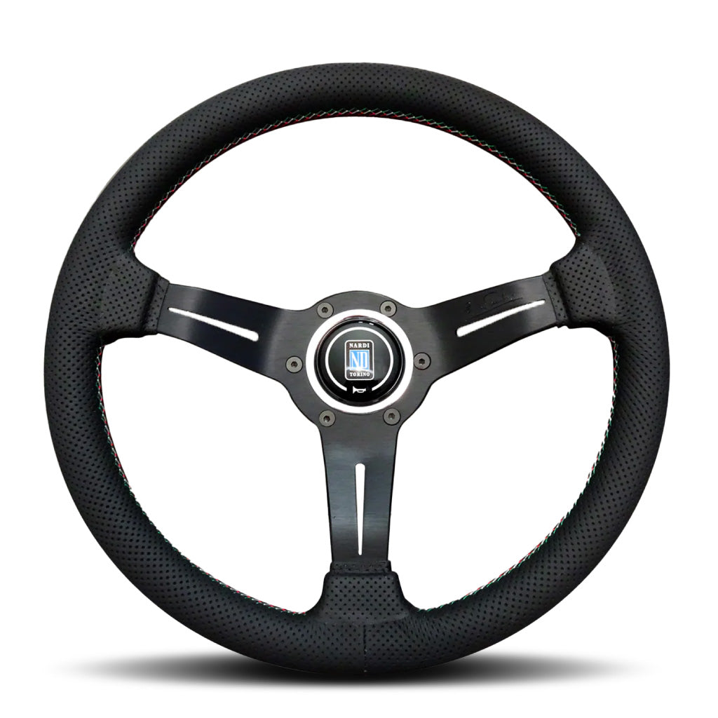 Nardi Deep Corn Steering Wheel - Black Leather Italian Stitching Black Spokes 330mm
