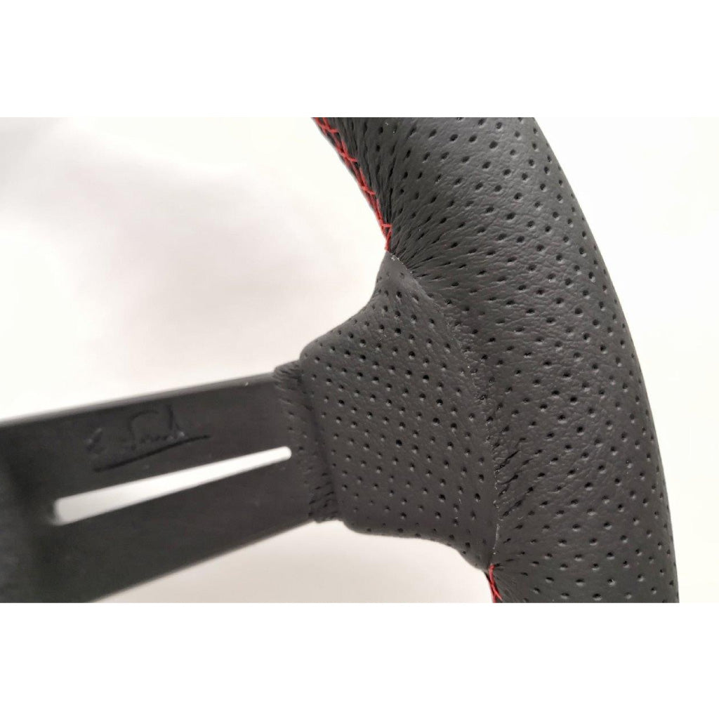 Nardi Deep Corn Steering Wheel - Black Leather Red Stitching Black Spokes 350mm