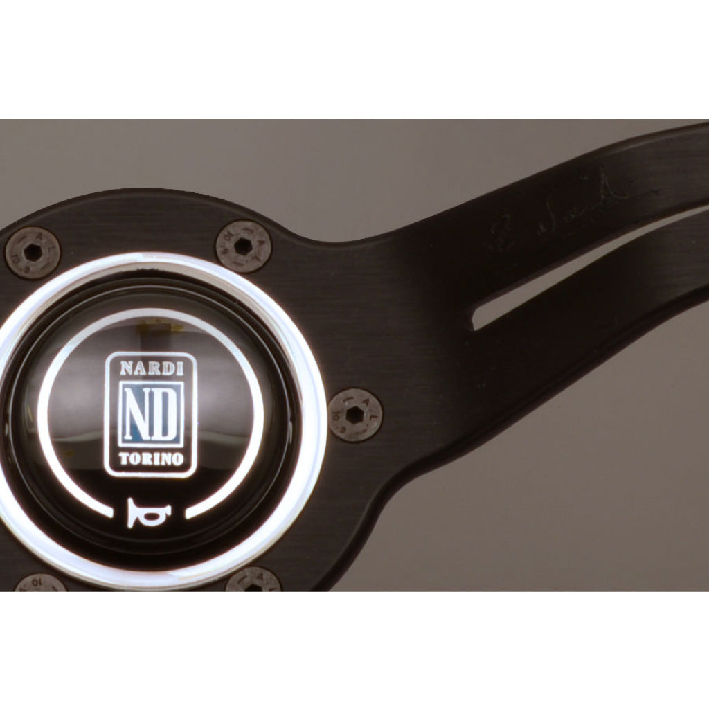 Nardi Deep Corn Steering Wheel - Black Suede Red Stitching Black Spokes 330mm