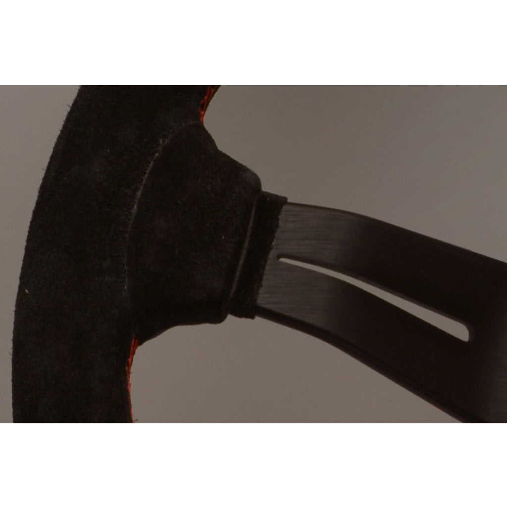 Nardi Deep Corn Steering Wheel - Black Suede Red Stitching Black Spokes 330mm