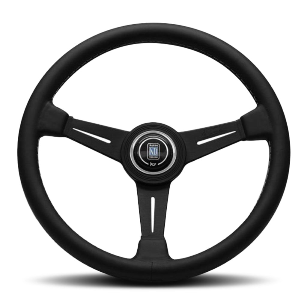 Nardi ND Classic Steering Wheel - Black Leather Grey Stitching Black Spokes 360mm